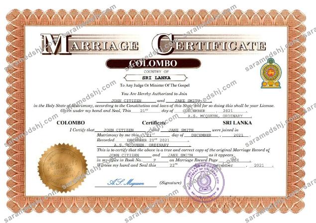 Sri Lanka marriage certificate Word and PDF template,